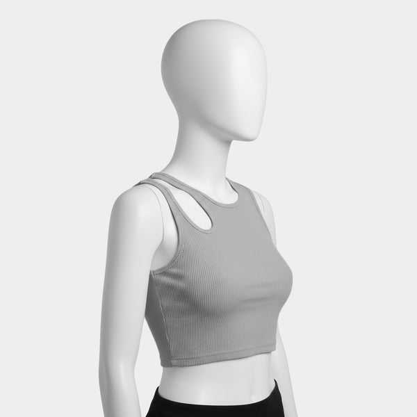 Light Grey Ribbed Cut-Out Crop Top