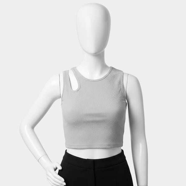 Light Grey Ribbed Cut-Out Crop Top