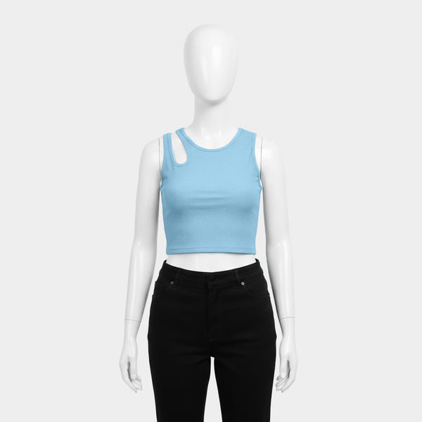 Ocean Blue Ribbed Cut-Out Crop Top
