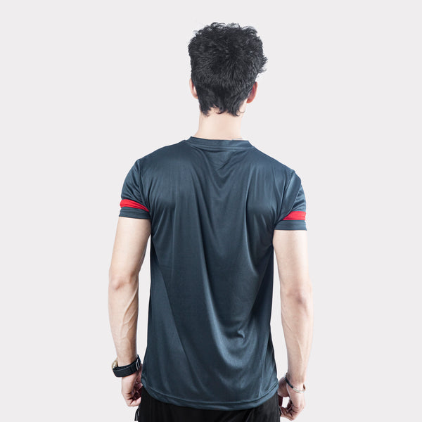 Smoky Gray T-Shirt with Red Sleeve Panel