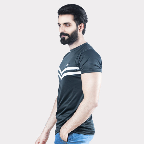 Charcoal Quick Dry T-Shirt with Front white Stripes