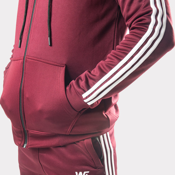 Maroon Tracksuit With Three White Stripes