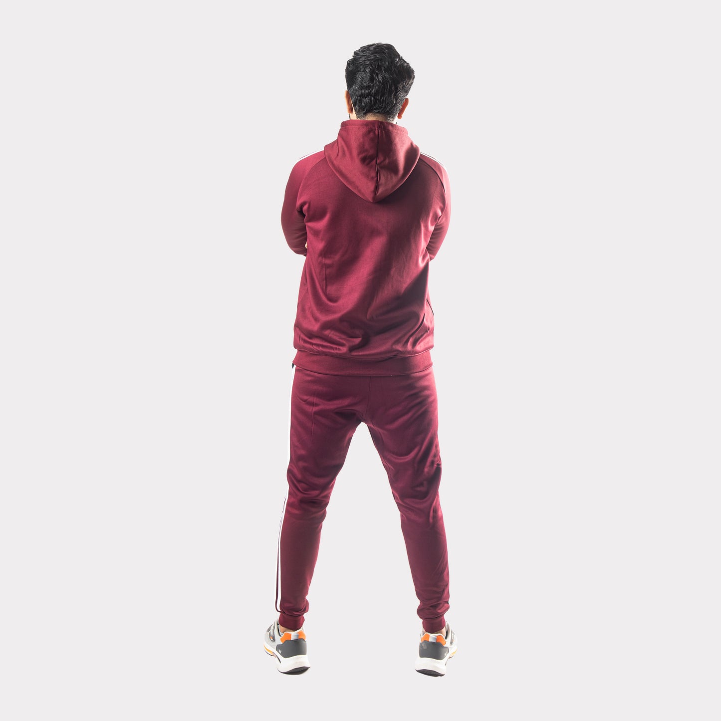 Maroon Tracksuit With Three White Stripes