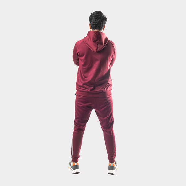 Maroon Tracksuit With Three White Stripes