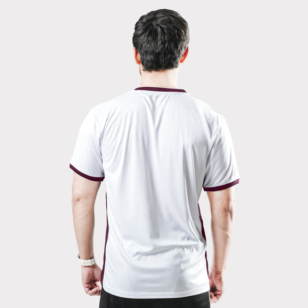 White Round Neck T-Shirt with Maroon Side Panel