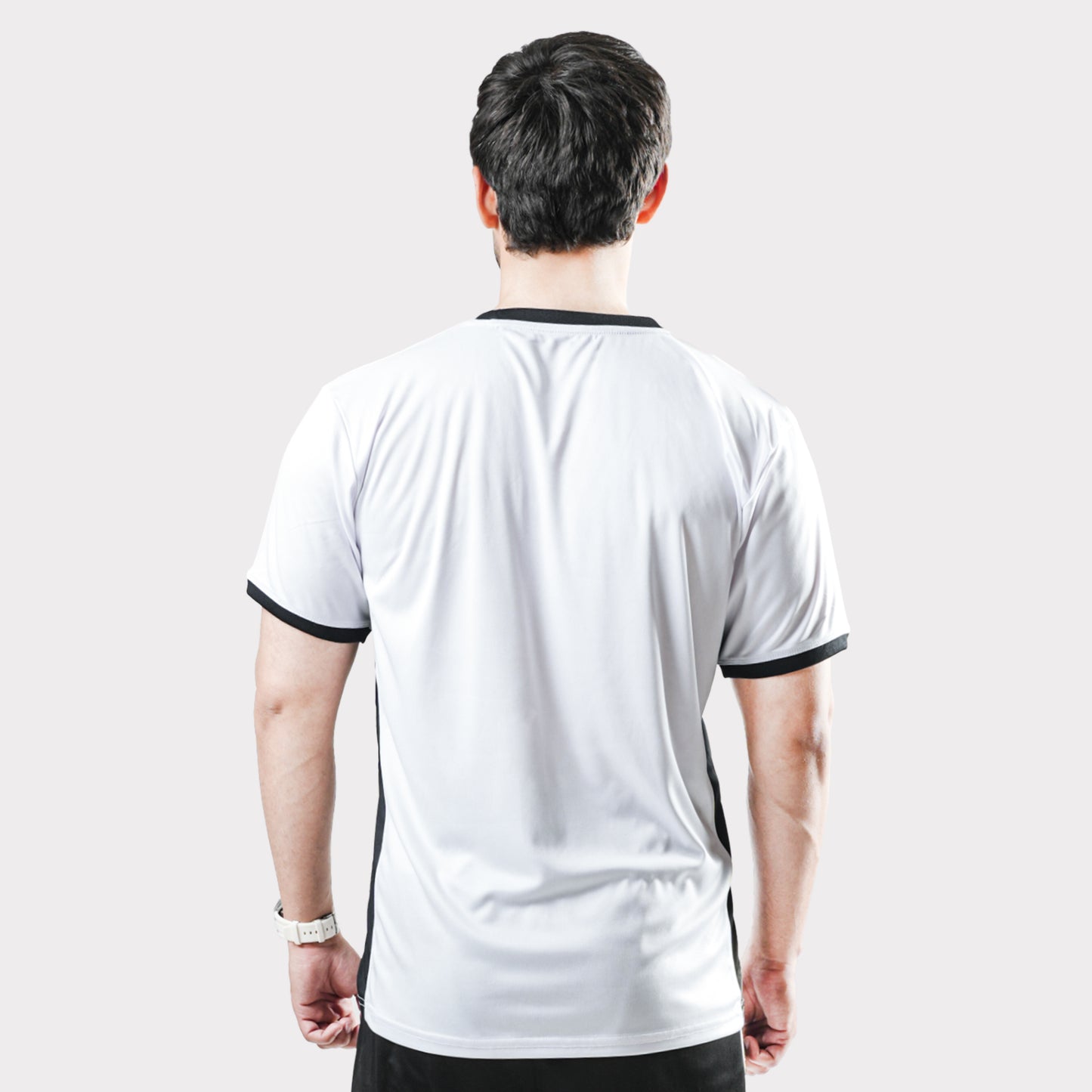 White Round Neck T-Shirt with Black Side Panel