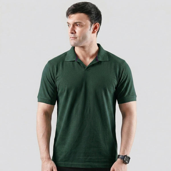 Green V-Neck Polo