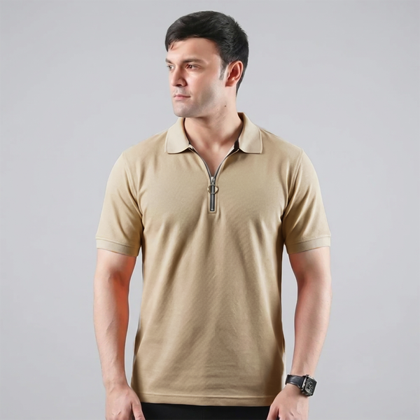 Beige Zip Up Polo