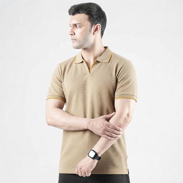Beige V-Neck Polo