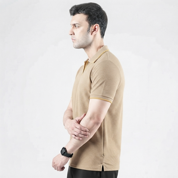 Beige V-Neck Polo
