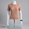 Brown Ribbed Crew Neck T Shirt