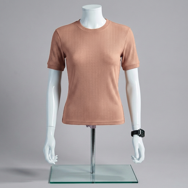 Brown Ribbed Crew Neck T Shirt