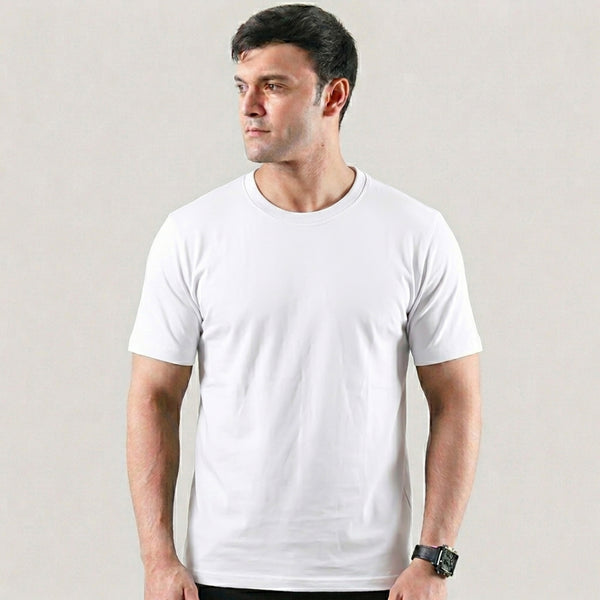 White Plain Lycra Cotton Tshirt
