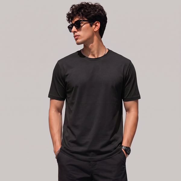 Black Plain Lycra Cotton Tshirt