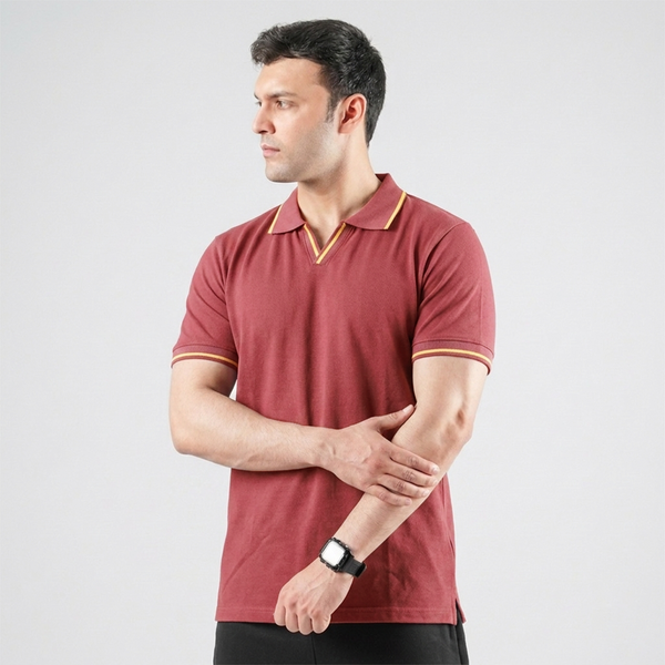 Rust Red V-Neck Polo