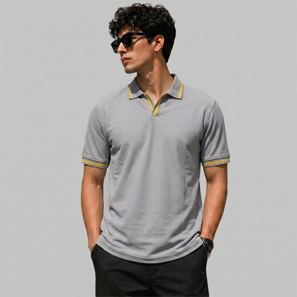 Light Ash Gray V-Neck Polo