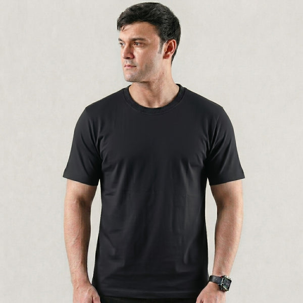 Black Plain Lycra Cotton Tshirt