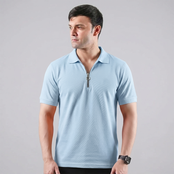Ocean Blue Zip-up Polo