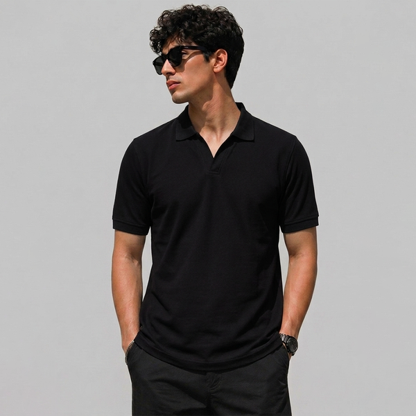 Black V-Neck Polo