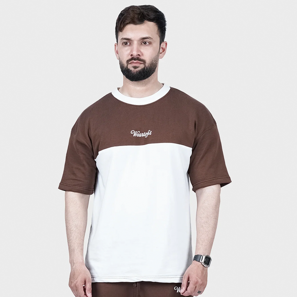 Brown and White Side Panel T Shirt