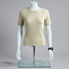 Beige Ribbed Crew Neck T Shirt