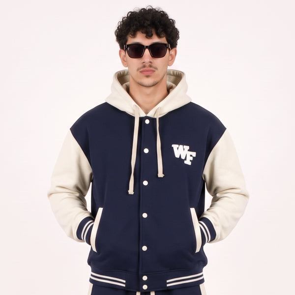 Navy Cream Varsity Snap Hoodie
