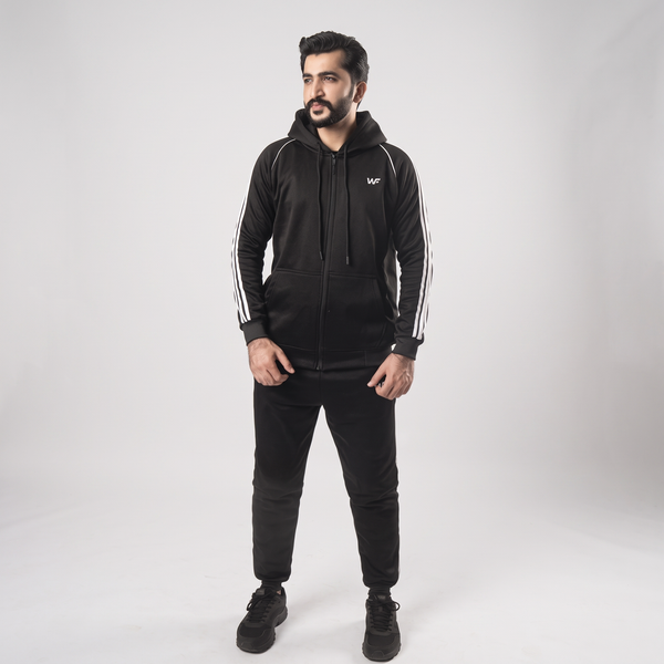 Black Tracksuit With Three White Stripes