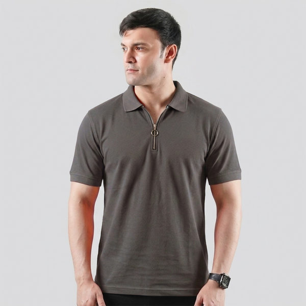 Khaki Zip-up Polo