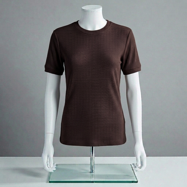 Dark Brown Ribbed Crew Neck T shirt