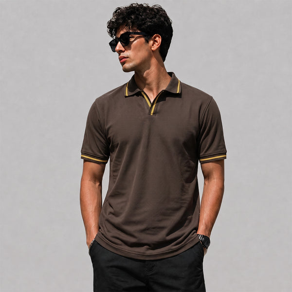 Brown V-Neck Polo