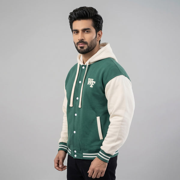 Green & White Baseball Snap Hoodie