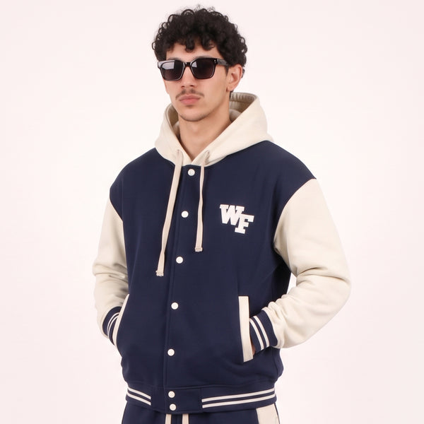 Navy Cream Varsity Snap Hoodie