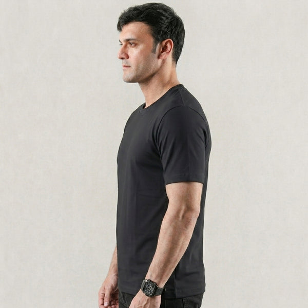 Black Plain Lycra Cotton Tshirt