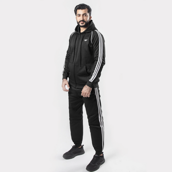 Black Tracksuit With Three White Stripes