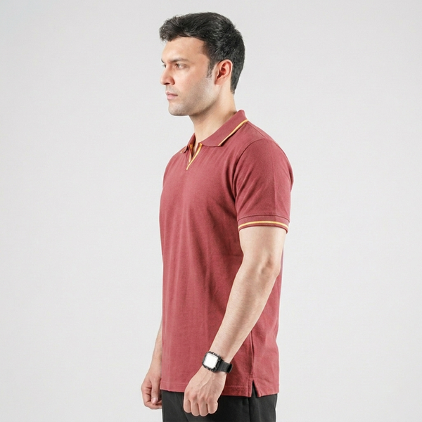 Rust Red V-Neck Polo