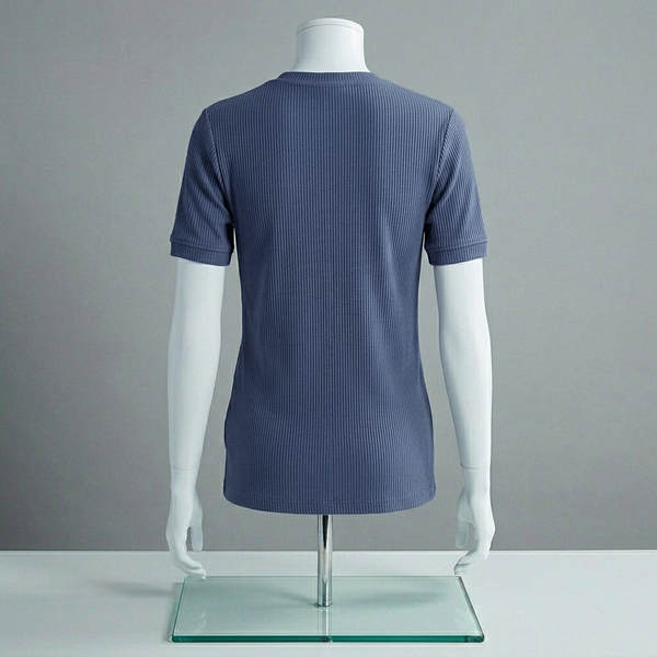 Navy Blue Ribbed Crew Neck T shirt