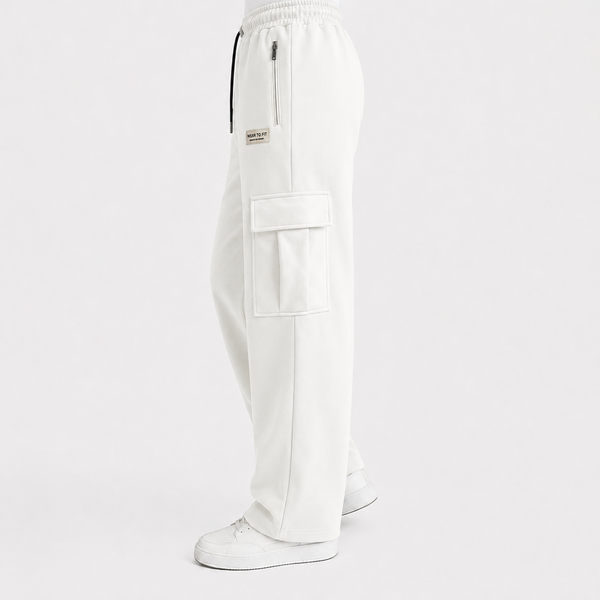 Pure Cotton Off White Cargo Trousers