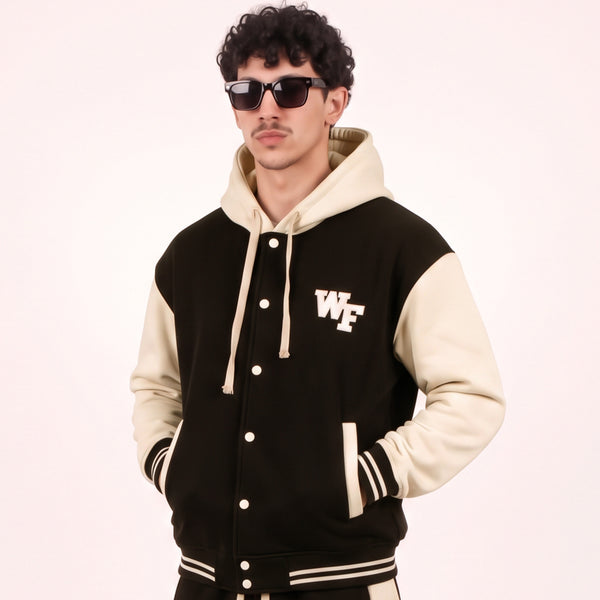 Black Cream Varsity Snap Hoodie