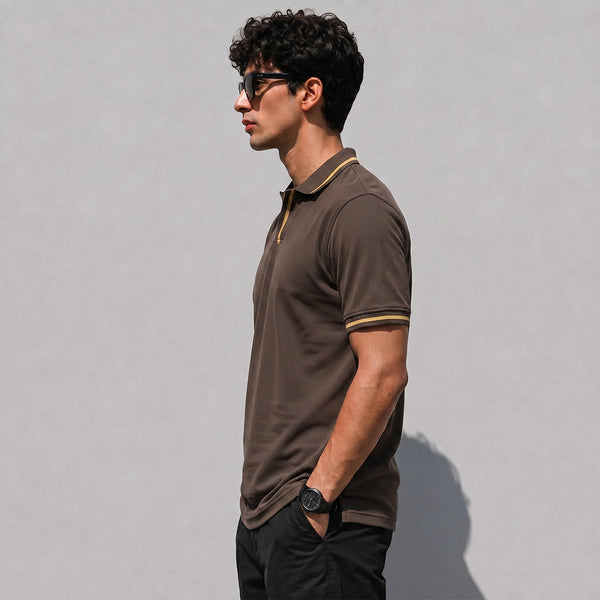 Brown V-Neck Polo