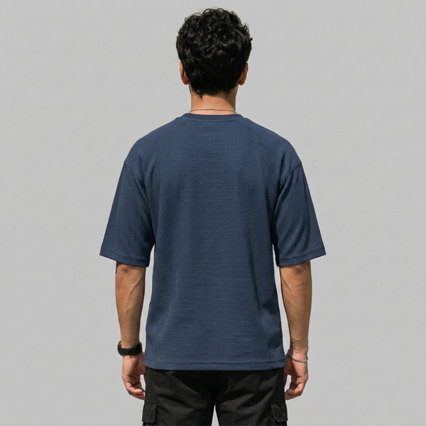 Navy Blue Boxy Fit Pique Interlock Shirt
