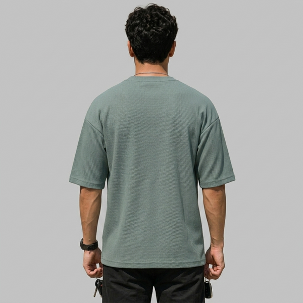 Sage Green Boxy Fit Pique Interlock Shirt