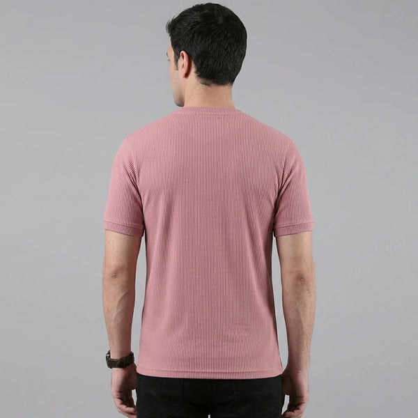Pink Ribbed Crew Neck T shirt.