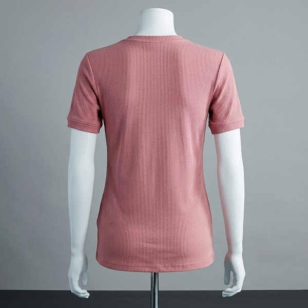 Pink Ribbed Crew Neck T shirt.