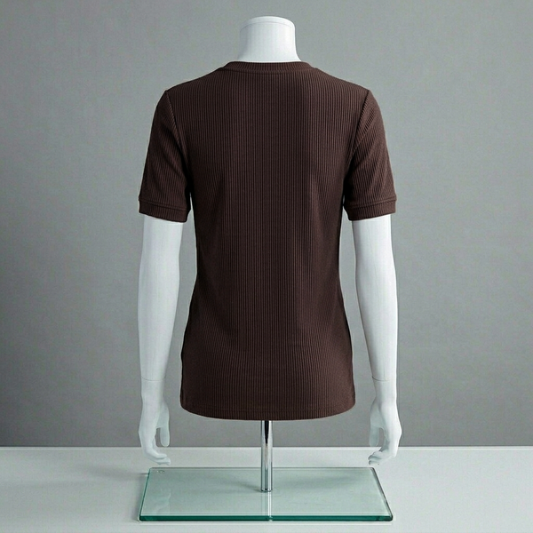 Dark Brown Ribbed Crew Neck T shirt
