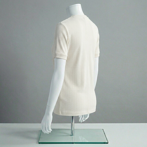 White Ribbed Crew Neck T Shirt