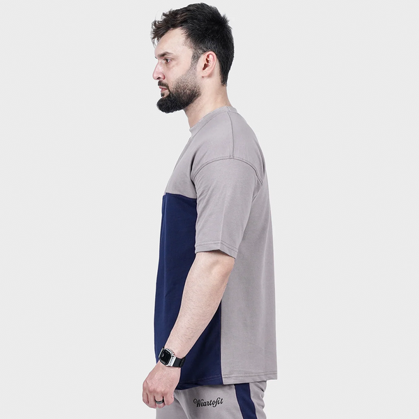 Grey and Navy Side Panel T Shirt