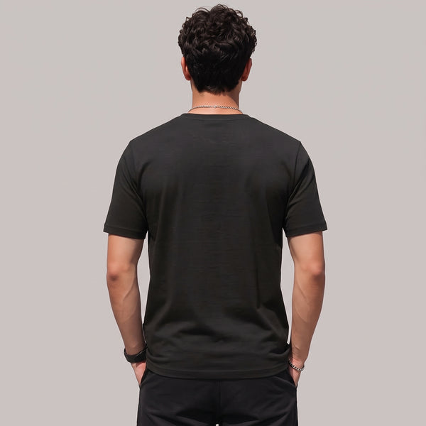 Black Plain Lycra Cotton Tshirt