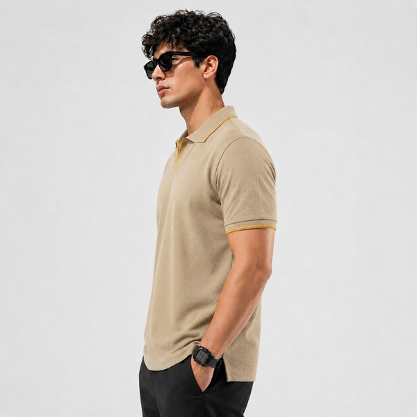 Beige V-Neck Polo