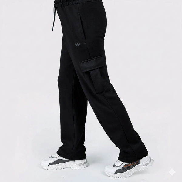 Black Cotton Interlock Cargo Trouser