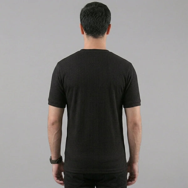 Black Ribbed Crew Neck T shirt